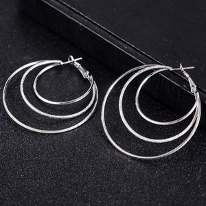Round Silver Layered Hoop Earrings Women’s Fashion Jewelry NWT